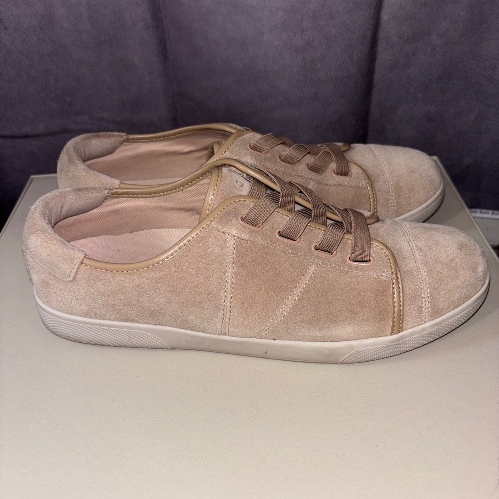 Vionic Jean Suede Sneakers Womens 9 Tan Casual Slip On Travel Minimalist